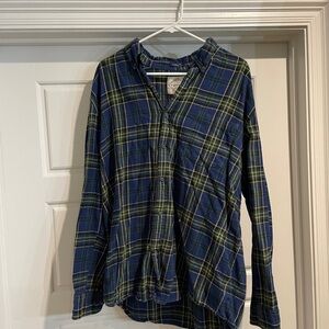 Blue and Yellow Plaid Button-Up Flannel